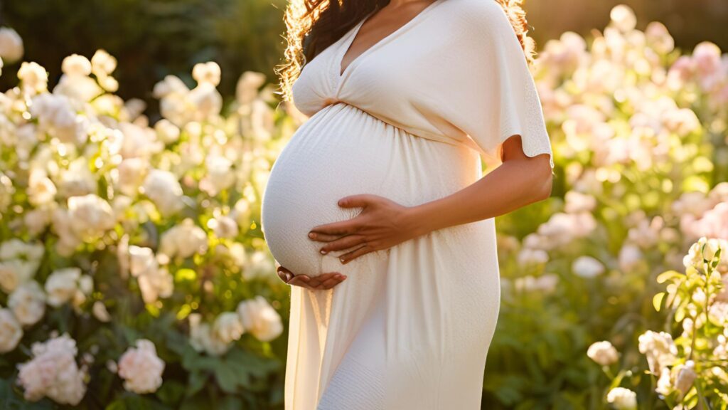 kobieta w ciąży w ogrodzie